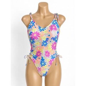 Endless Waves Floral One Piece Swimsuit Multi Color Neon High Cut Small